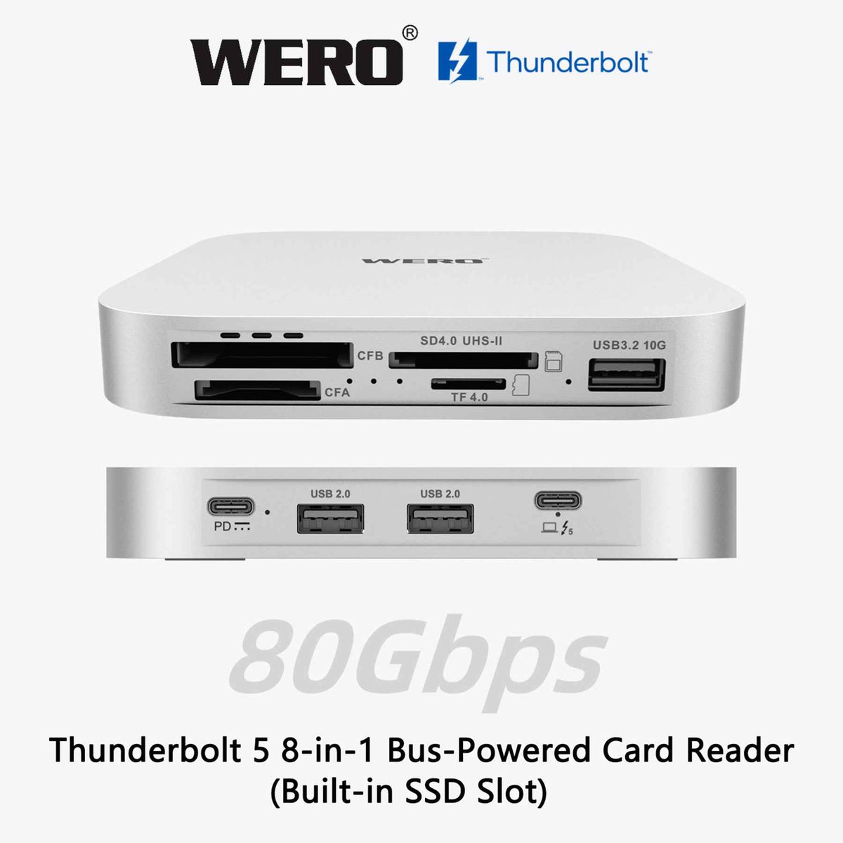 WERO Thunderbolt 5 8-in-1 Card Reader and Built-in M.2 NVMe SSD Enclosure