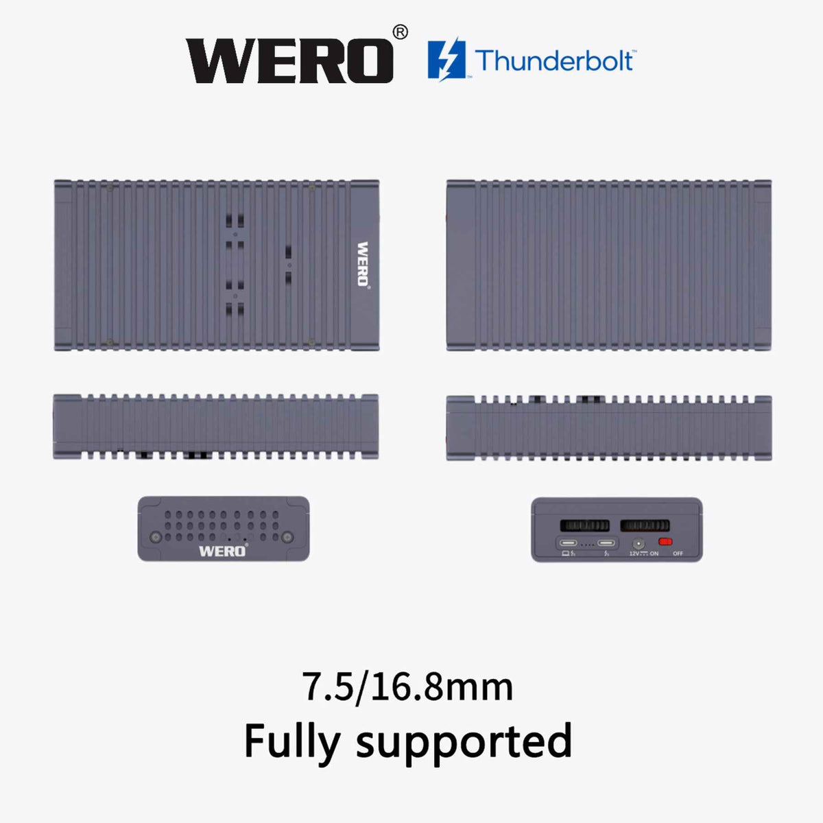 WERO Thunderbolt 5 SSD Enclosure Gen 2 – 6,000MB/s Portable NVMe M.2 Case, Active Cooling, Tool‑Free, for Mac & PC