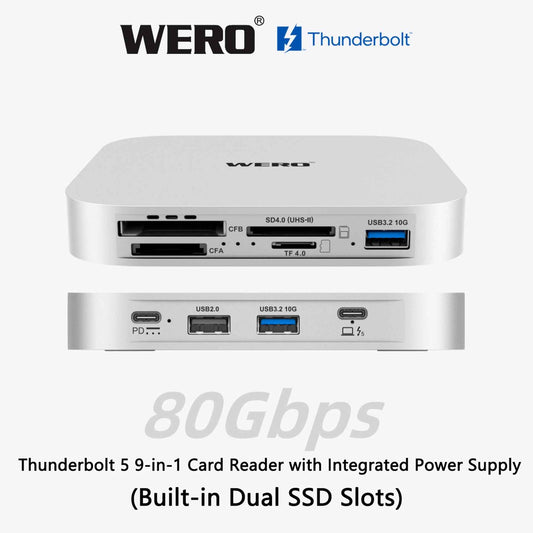 Aowell Thunderbolt 5 9-in-1 Card Reader & NVMe SSD Enclosure – 80Gbps, CFexpress, SD, USB-A