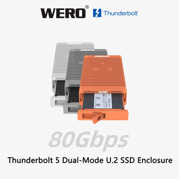 Aowell Thunderbolt 5 U.2 NVMe SSD Enclosure – 80Gbps, Single Bay, PCIe 4.0, Desktop Aluminum