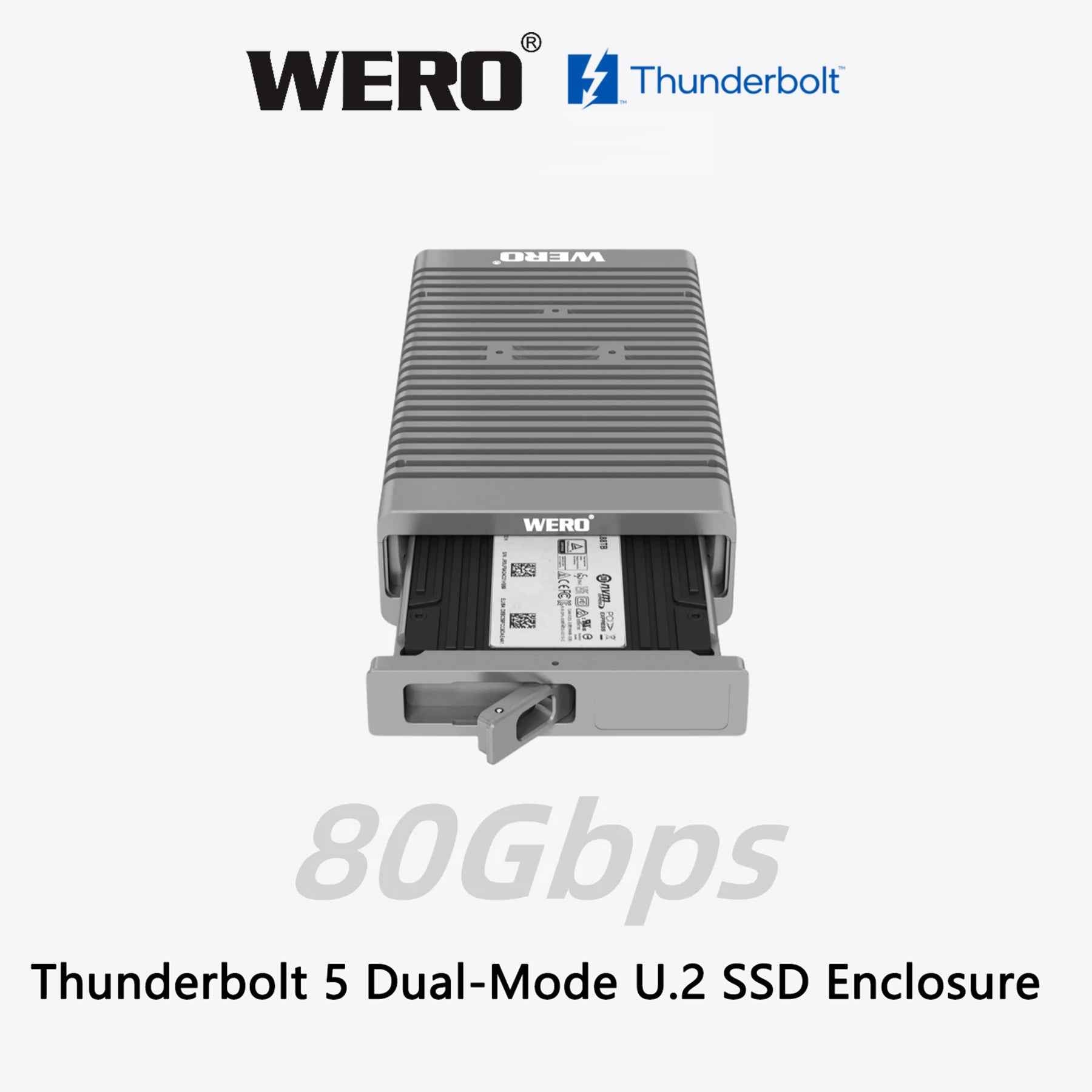Aowell Thunderbolt 5 U.2 NVMe SSD Enclosure – 80Gbps, Single Bay, PCIe 4.0, Desktop Aluminum