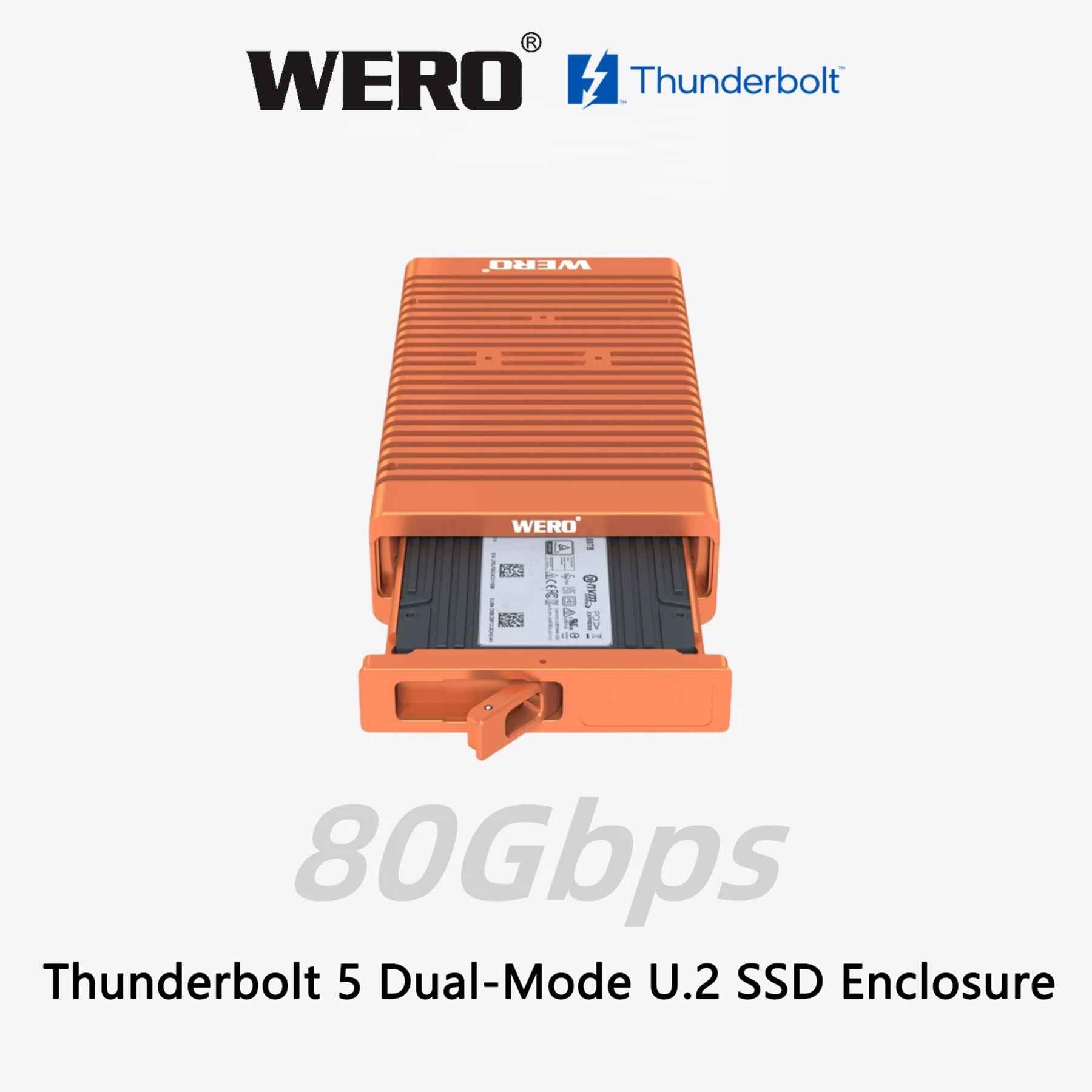 Aowell Thunderbolt 5 U.2 NVMe SSD Enclosure – 80Gbps, Single Bay, PCIe 4.0, Desktop Aluminum