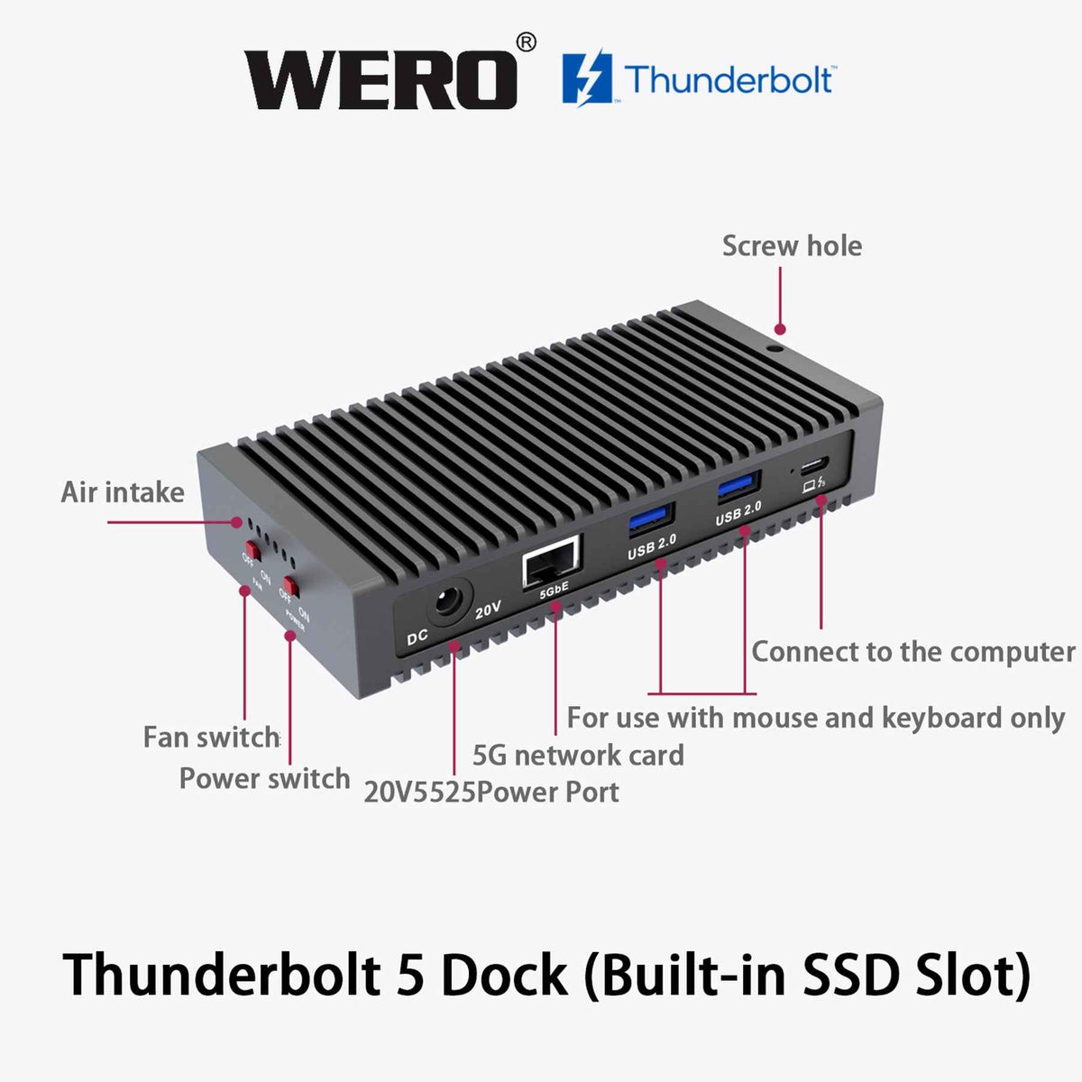 WERO Thunderbolt 5 1M2-DOCK Docking Station | 120Gbps PCIe 5.0 SSD Enclosure, 3x Thunderbolt 5 Ports, 5GbE LAN, for Mac & Windows