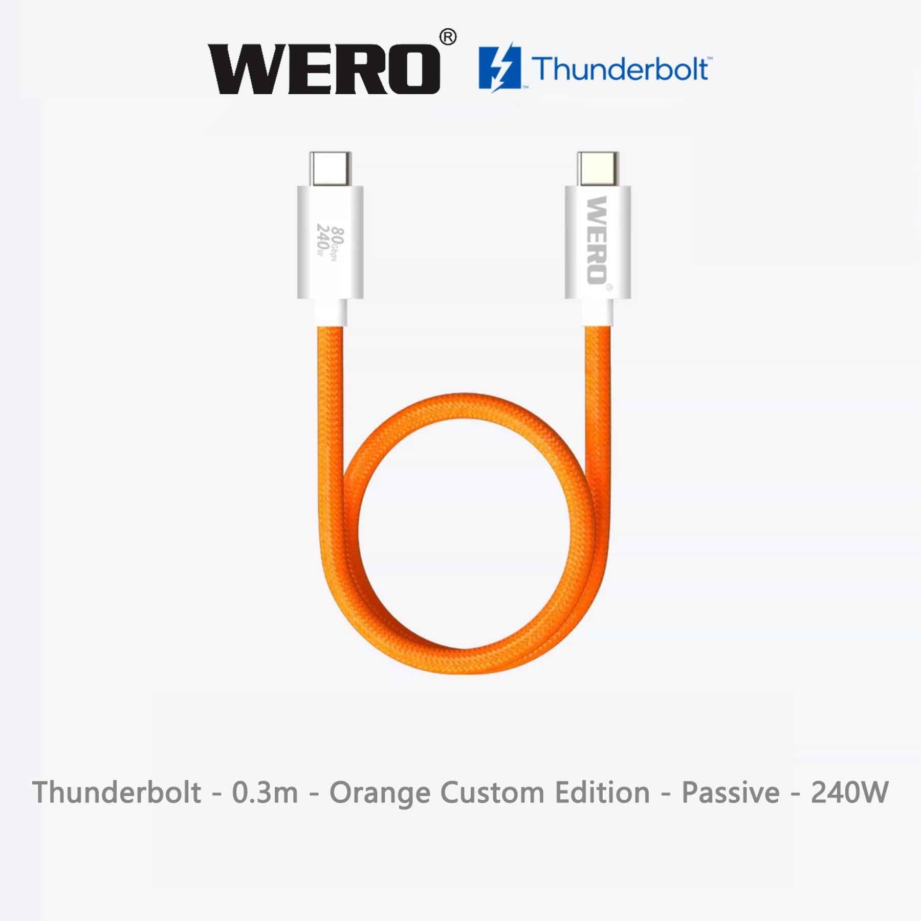WERO White Thunderbolt 5 Braided Passive Cable Intel Certified 120Gbps 240W EPR PD USB-C Cord DP2.1 8K Video, 0.5M/0.7M/0.8M/1.0M for TB5 MacBook Pro, External SSD, Docking Station, Video Editing Workstation