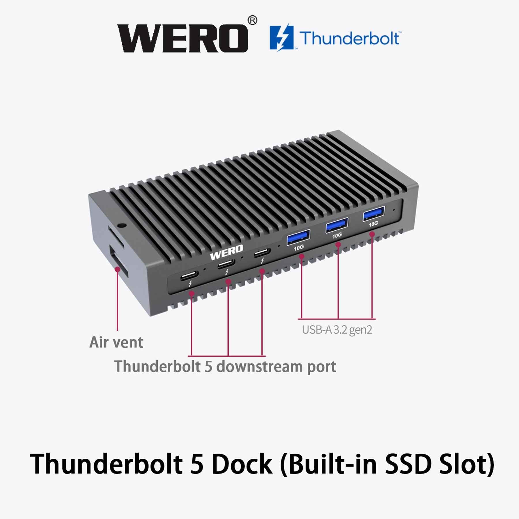 WERO Thunderbolt 5 1M2-DOCK Docking Station | 120Gbps PCIe 5.0 SSD Enclosure, 3x Thunderbolt 5 Ports, 5GbE LAN, for Mac & Windows