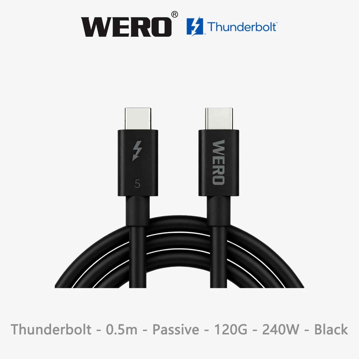 WERO White Thunderbolt 5 Braided Passive Cable Intel Certified 120Gbps 240W EPR PD USB-C Cord DP2.1 8K Video, 0.5M/0.7M/0.8M/1.0M for TB5 MacBook Pro, External SSD, Docking Station, Video Editing Workstation