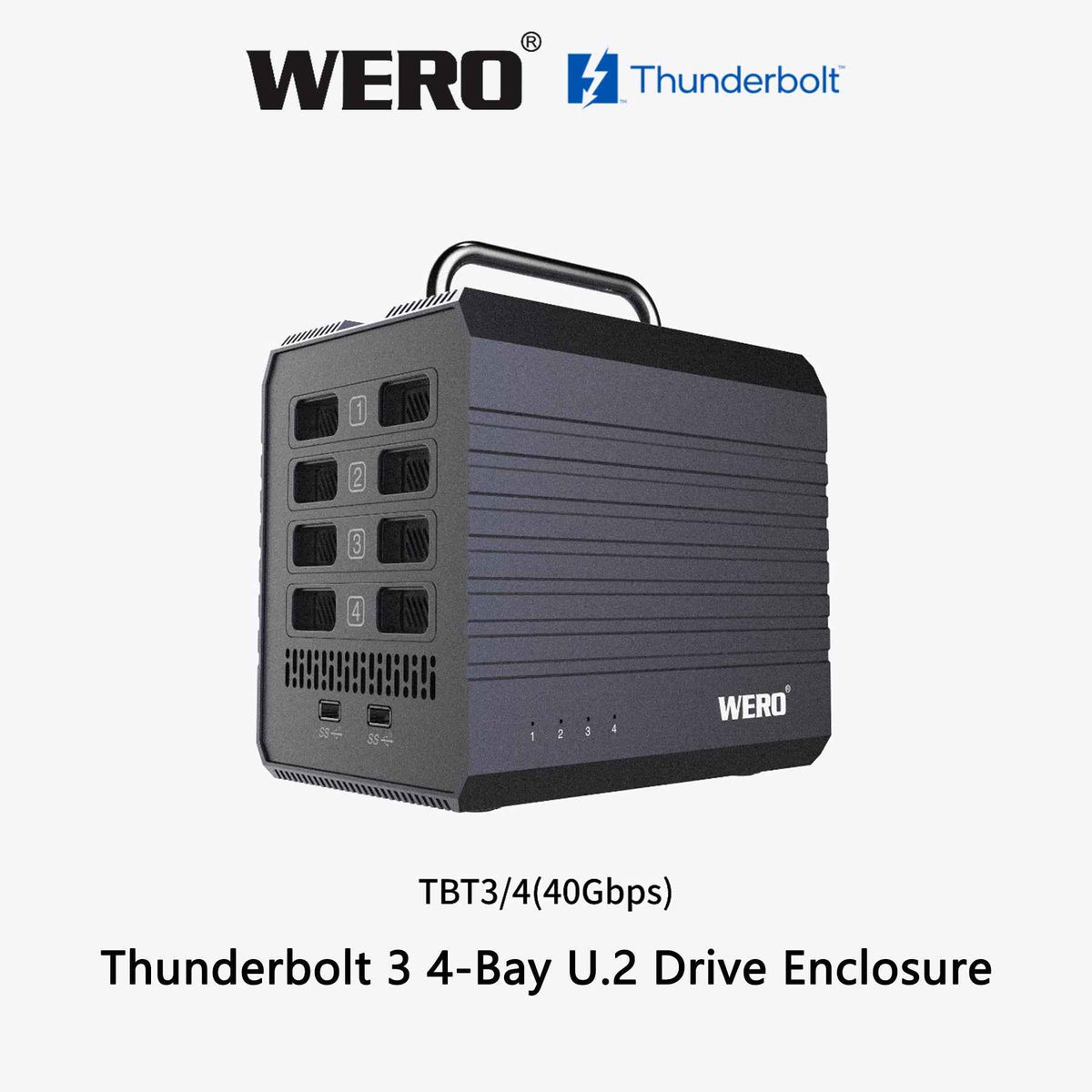 WERO Thunderbolt 3 4-Bay U.2 SSD Enclosure | 40Gbps External NVMe Storage with 85W PD
