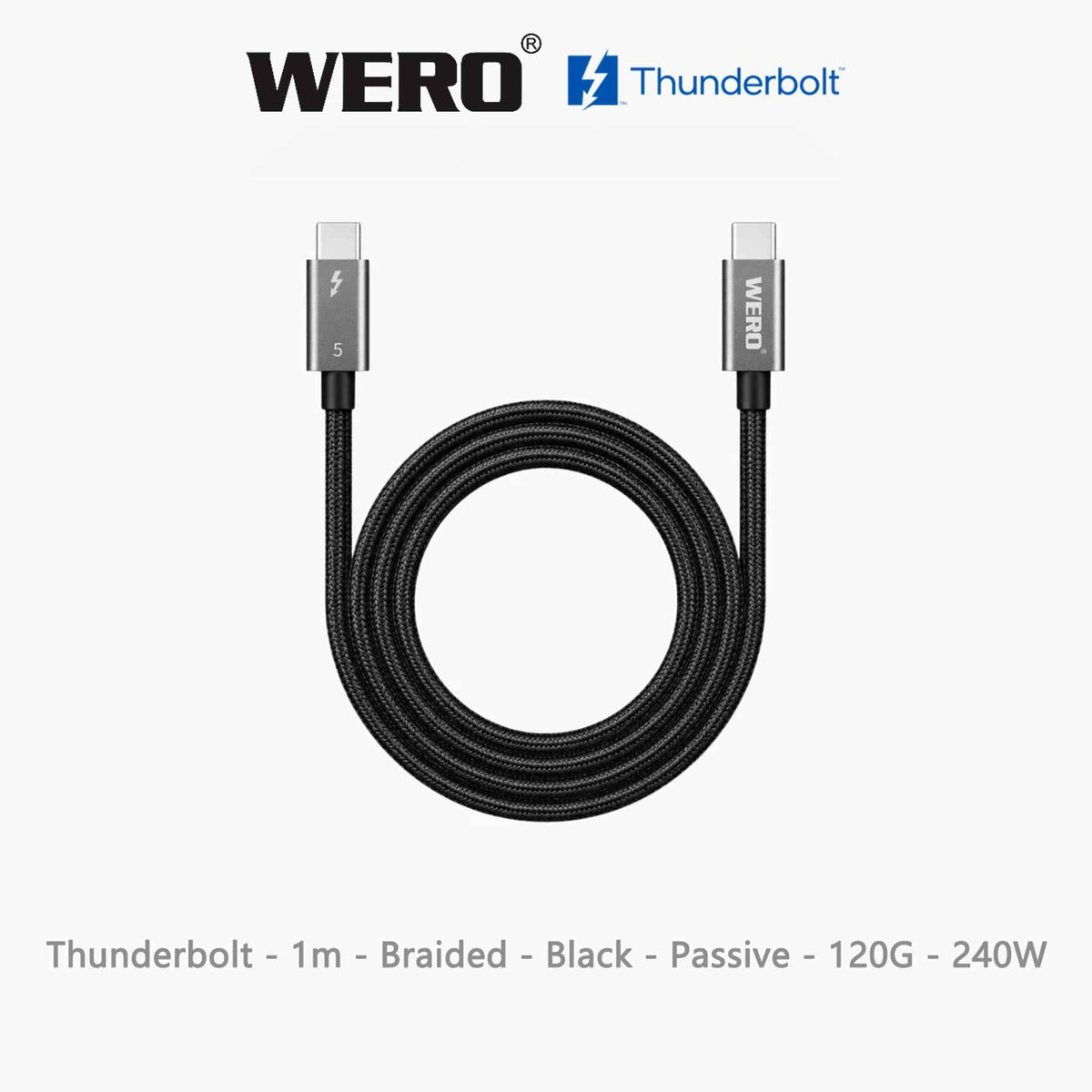 WERO White Thunderbolt 5 Braided Passive Cable Intel Certified 120Gbps 240W EPR PD USB-C Cord DP2.1 8K Video, 0.5M/0.7M/0.8M/1.0M for TB5 MacBook Pro, External SSD, Docking Station, Video Editing Workstation