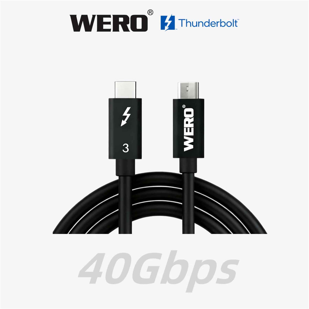 WERO 1m Active Thunderbolt 3 Cable 40Gbps 100W PD Intel Certified Black & White