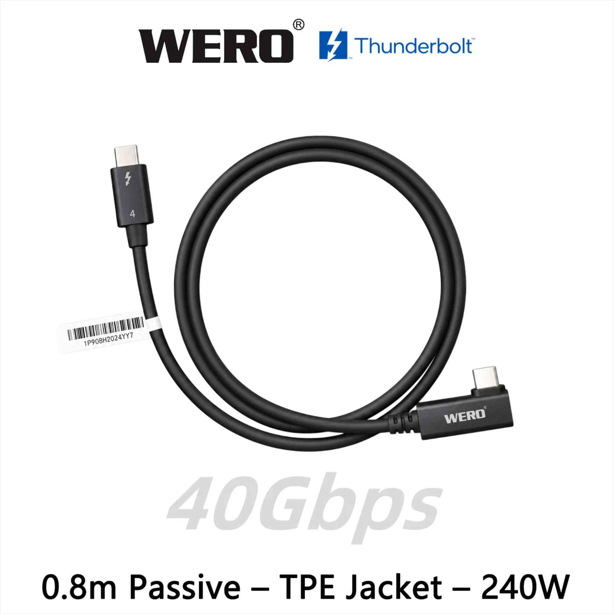 WERO Elite Intel Certified Thunderbolt 4 Passive Cable – 40Gbps 240W EPR Full Function Type-C Cord