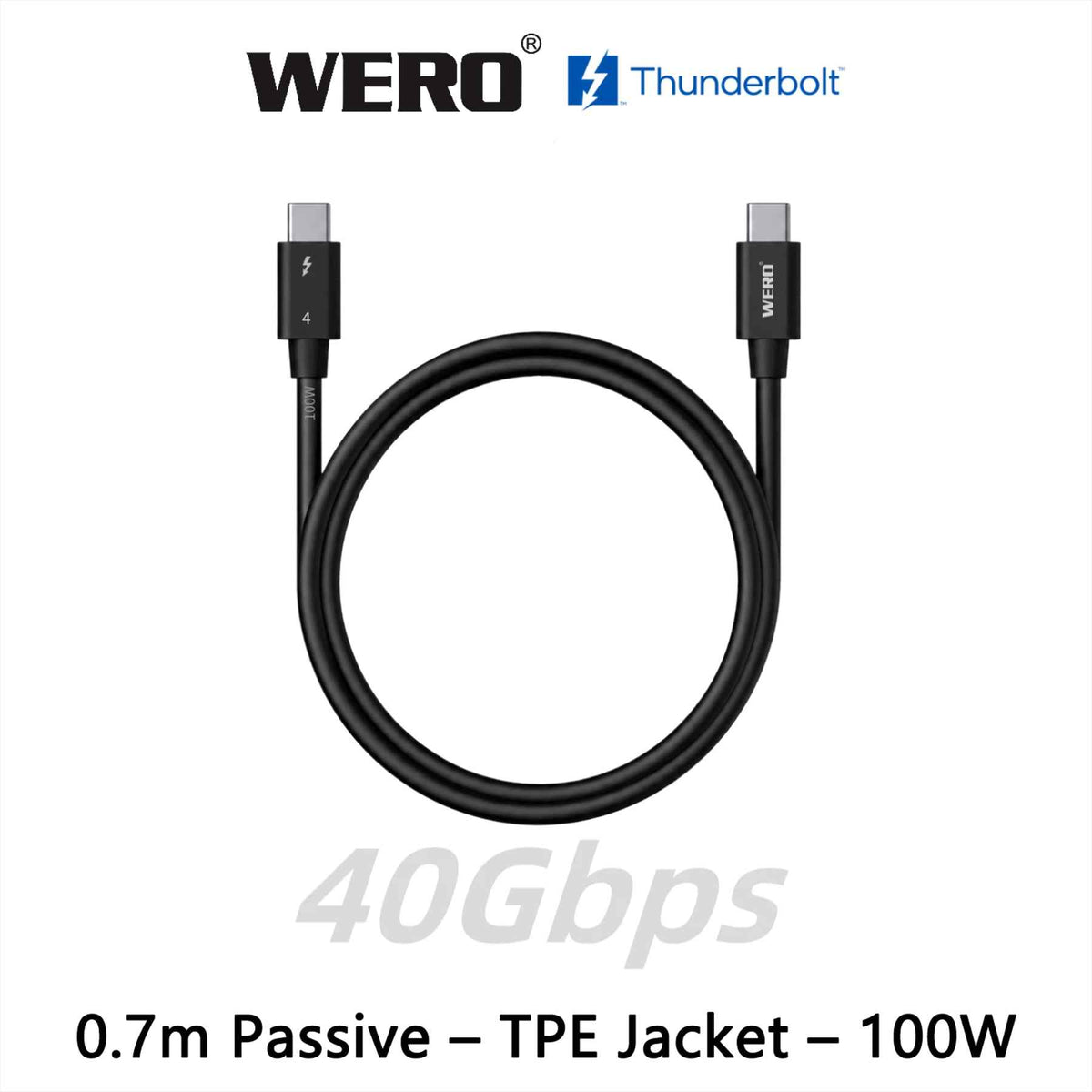 WERO Elite Intel Certified Thunderbolt 4 Passive Cable – 40Gbps 240W EPR Full Function Type-C Cord