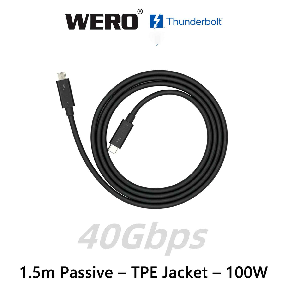 WERO Elite Intel Certified Thunderbolt 4 Passive Cable – 40Gbps 240W EPR Full Function Type-C Cord