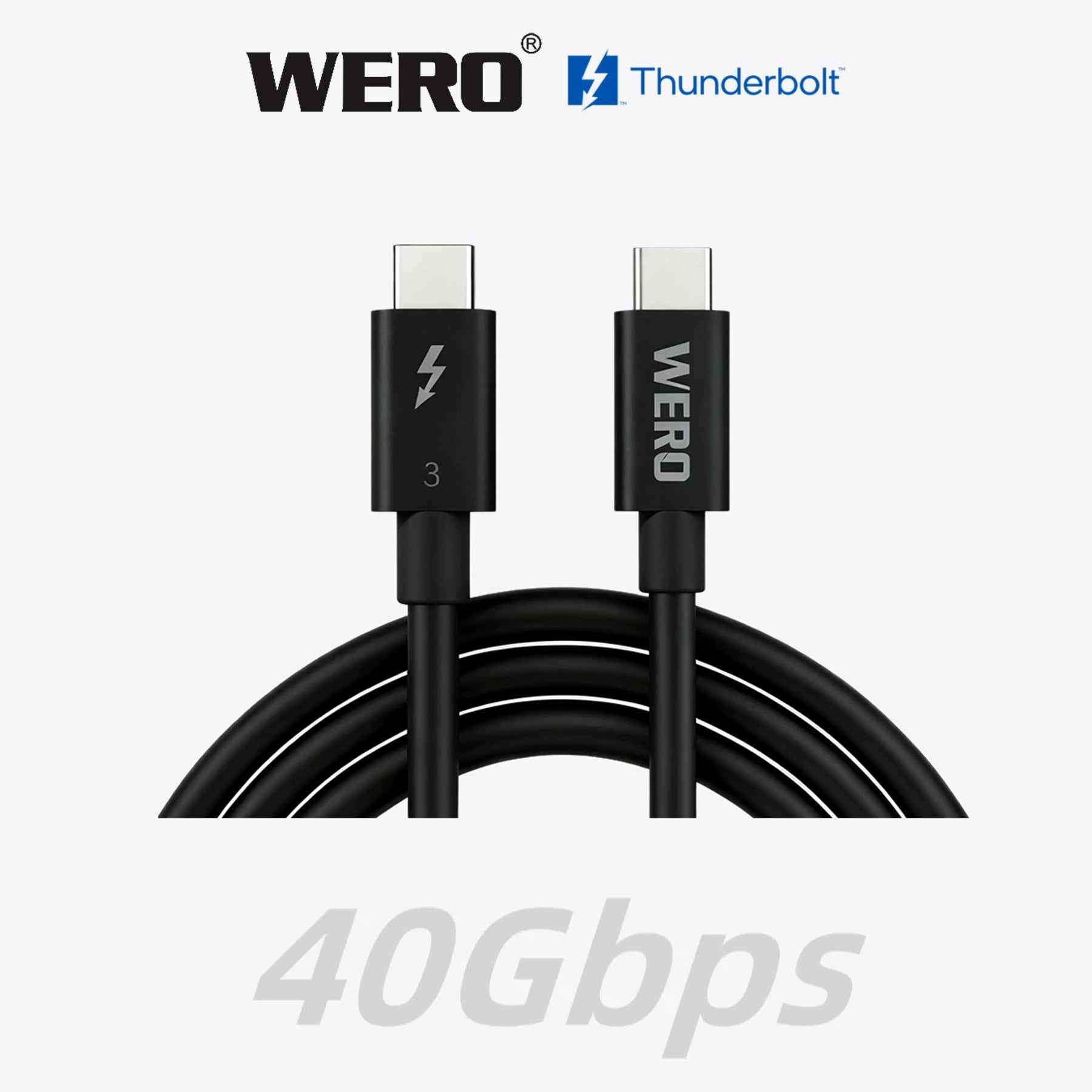 WERO 1m Active Thunderbolt 3 Cable 40Gbps 100W PD Intel Certified Black & White