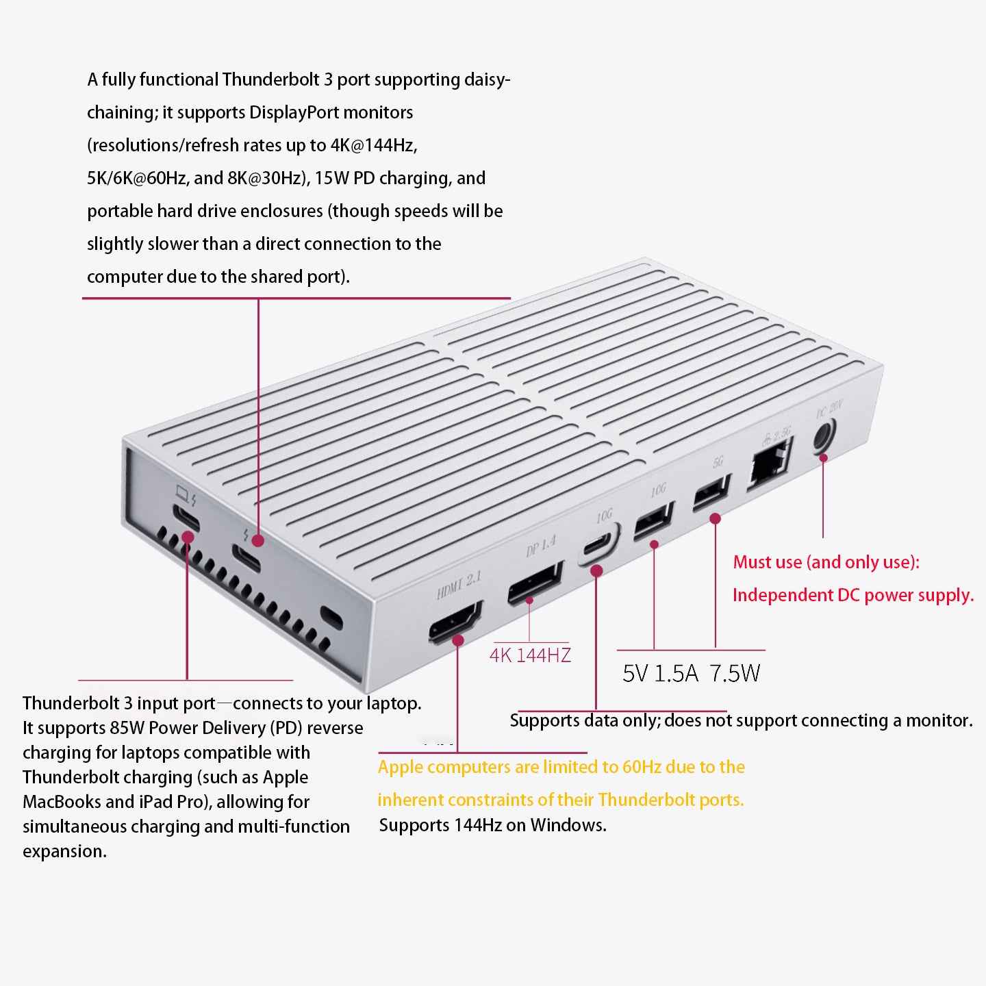 WERO Professional-Grade Thunderbolt 3 Docking Station—featuring an aluminum alloy body and a built-in M.2 NVMe SSD enclosure; supports 85W PD fast charging, 4K 144Hz HDMI output, and 2.5G Ethernet; compatible with MacBook and Windows laptops.