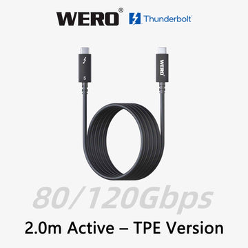 WERO Intel Certified Thunderbolt 5 Active Long Cable 1.5M/1.8M/2M TPE & Braided 120Gbps 240W EPR PD DP2.1 8K Video Type-C Cord for Creator Studio, eGPU, Multi 8K Monitor, Thunderbolt Docking Station, TB5 MacBook & Windows Workstation