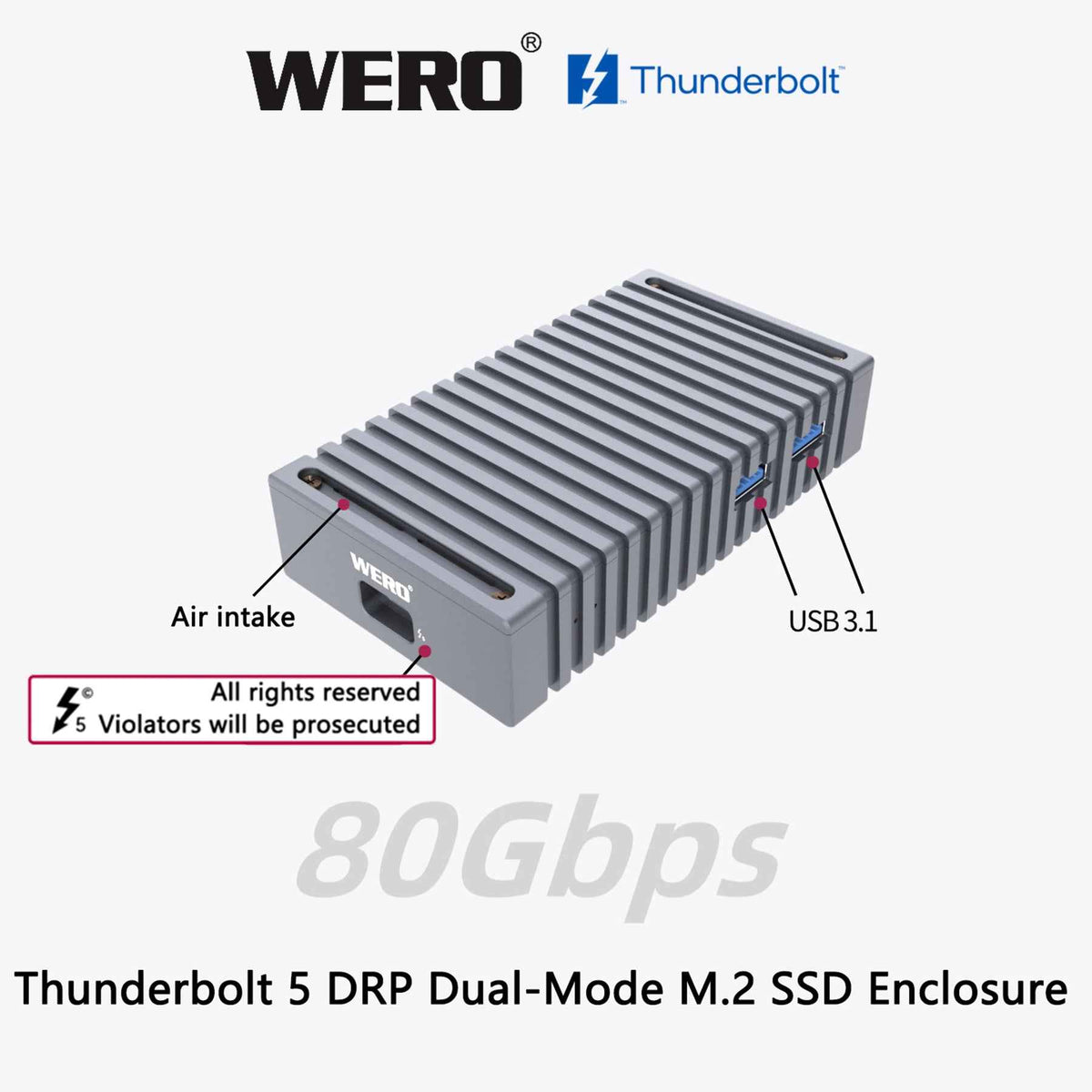 Aowell Thunderbolt 5 M.2 NVMe SSD Enclosure – 80Gbps, Single PCIe 4.0 Slot, Portable Desktop Aluminum Design