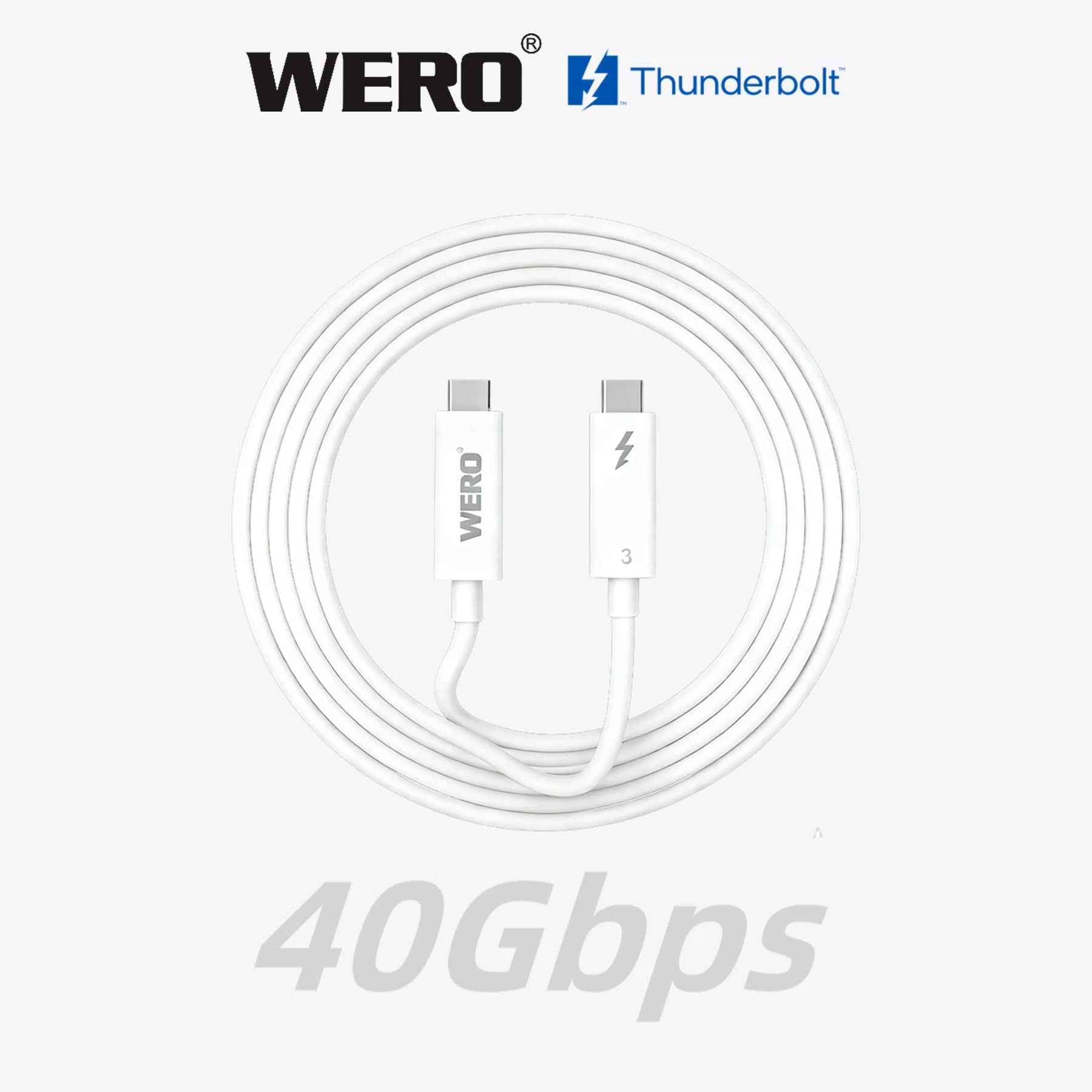 WERO 1m Active Thunderbolt 3 Cable 40Gbps 100W PD Intel Certified Black & White