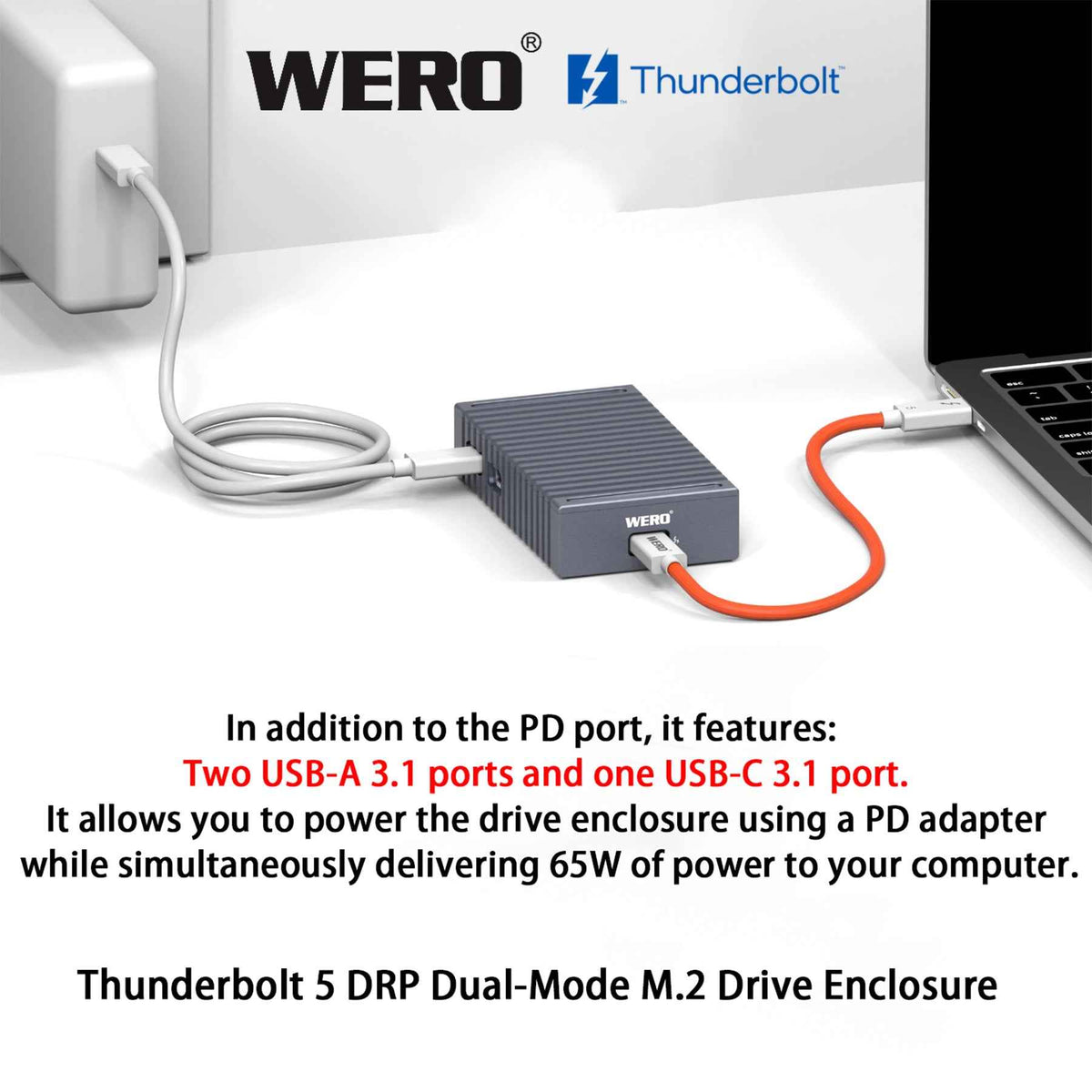WERO Thunderbolt 5 DRP Dual-Mode M.2 SSD Enclosure | 80Gbps, PCIe 5.0, Bus-Powered, for Mac & Windows