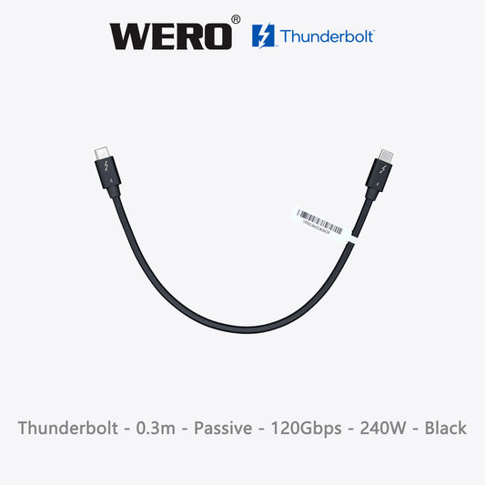 WERO Black Thunderbolt 5 Geflochtenes passives Kabel Intel-zertifiziert 120 Gbit/s 240 W EPR PD USB-C-Kabel DP2.1 8K Video, 0,5 m/0,7 m/0,8 m/1,0 m für TB5 MacBook Pro, externe SSD, Dockingstation, Videobearbeitungs-Workstation