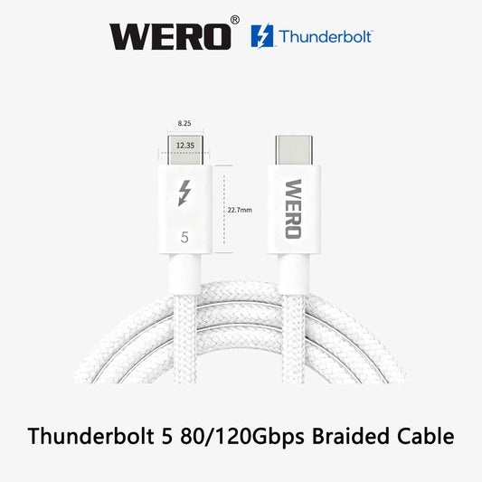 WERO White Thunderbolt 5 Braided Passive Cable Intel Certified 120Gbps 240W EPR PD USB-C Cord DP2.1 8K Video, 0.5M/0.7M/0.8M/1.0M for TB5 MacBook Pro, External SSD, Docking Station, Video Editing Workstation