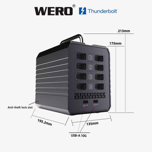 WERO Thunderbolt 3 4-Bay U.2 SSD Enclosure | 40Gbps External NVMe Storage with 85W PD