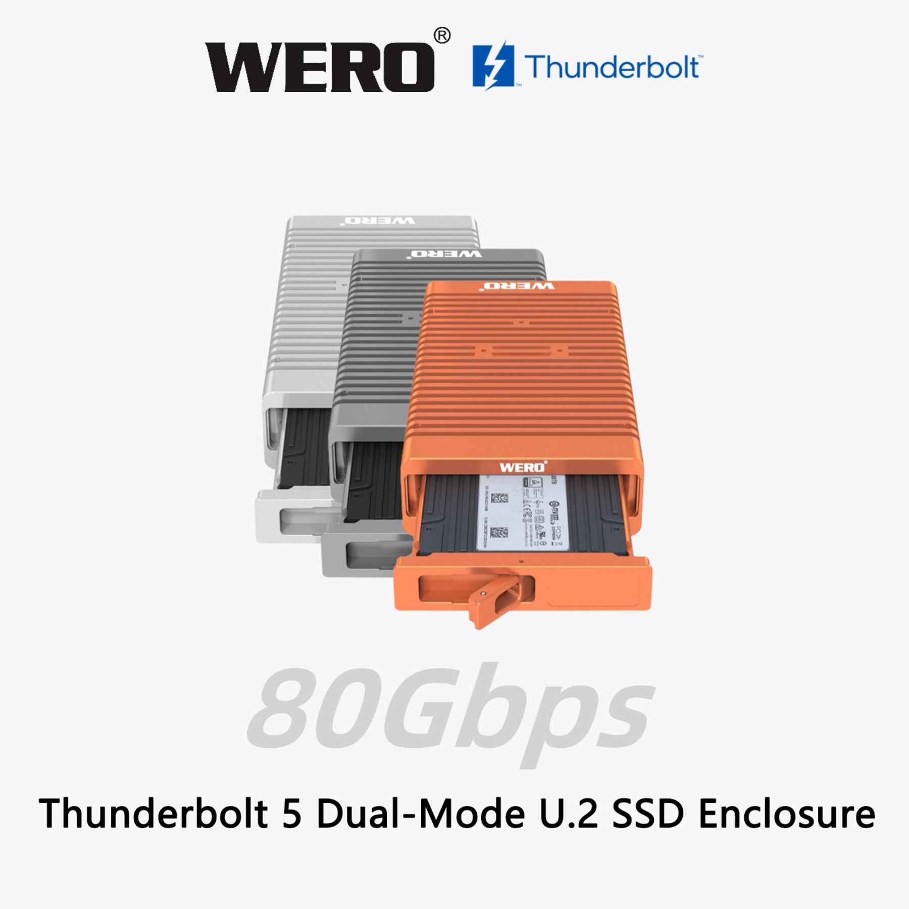 Aowell Thunderbolt 5 U.2 NVMe SSD Enclosure – 80Gbps, Single Bay, PCIe 4.0, Desktop Aluminum